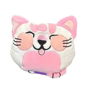 The Big One Kids Cat Plushables Reversable Pillow Purple Pink Plush 11.5"  NWT